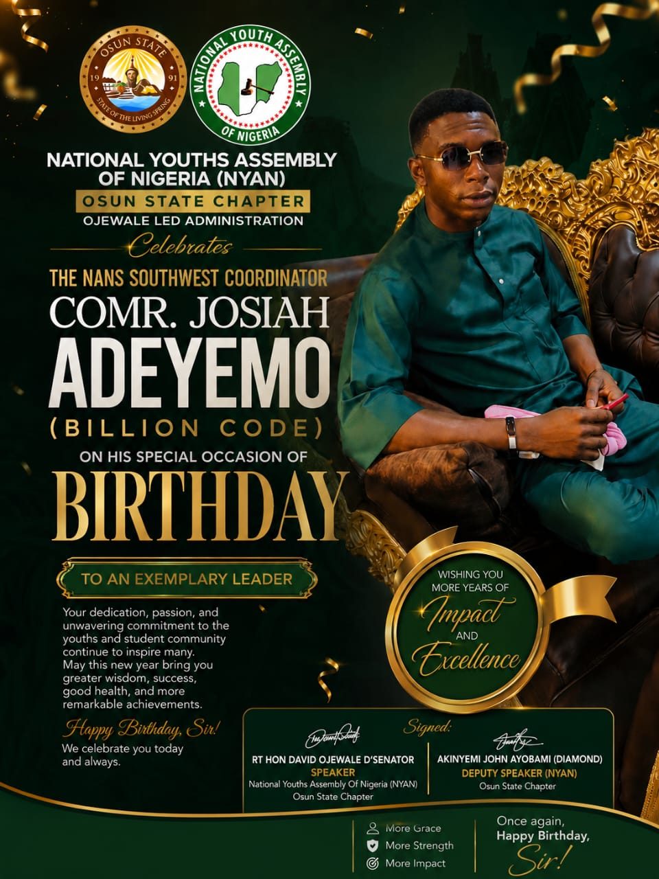 NYAN Osun Celebrates NANS Southwest Coordinator Josiah Adeyemo on Birthday