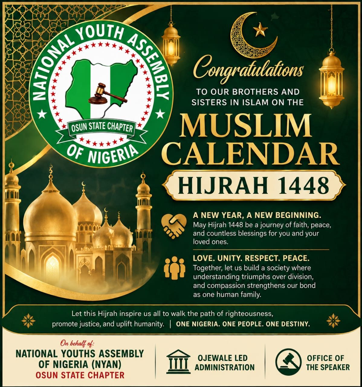 NYAN Osun Speaker Ojewale Felicitates Muslims on Hijrah 1448