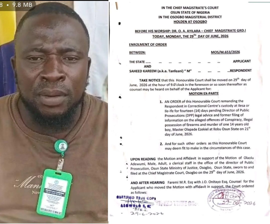 Osun Court Remands Suspected Killer of 14-Year-Old Ezekiel, Orders Police to Forward Case File to DPP